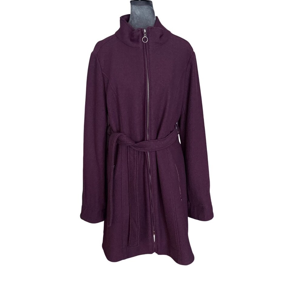 Purple Zippered Wool Blend Coat With Belt & Pockets Womens - Picture 2 of 8